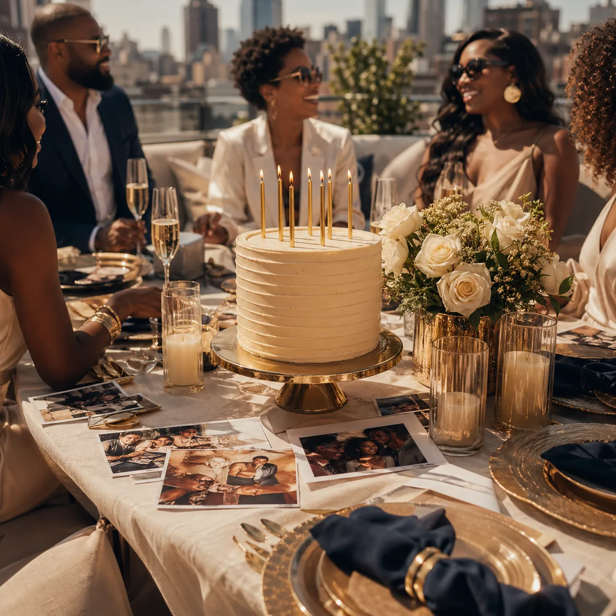 Elegant daytime birthday celebration with African American family and friends
