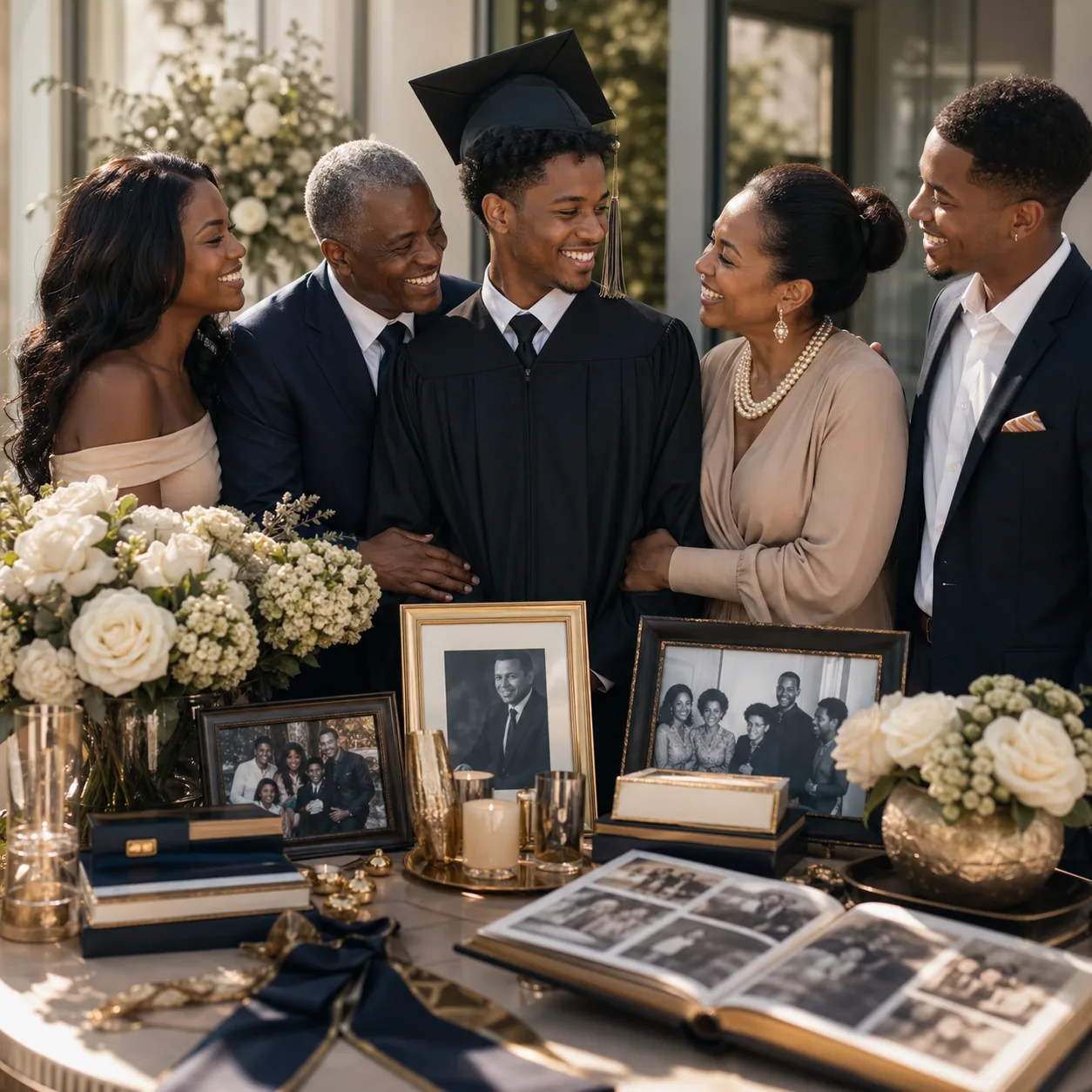 Luxury daytime milestone celebration with African American family pride